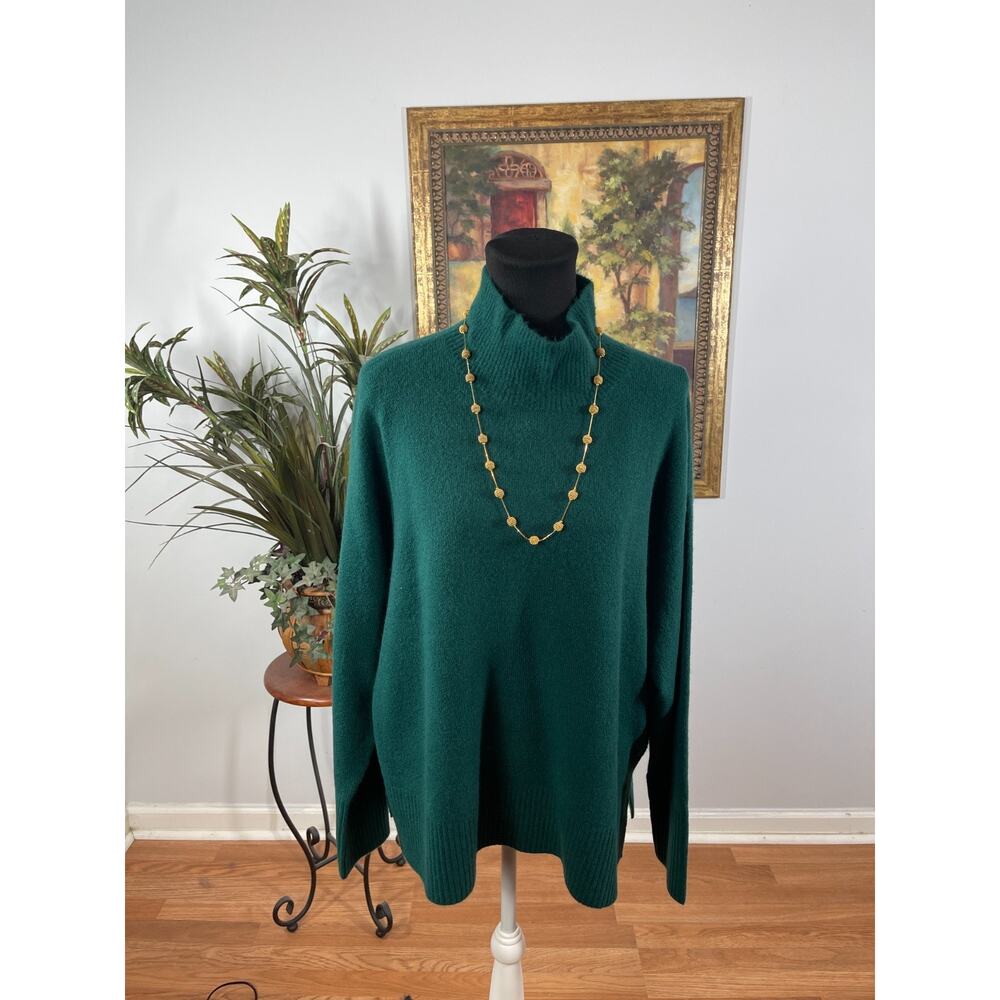 J.CREW‎ Sweater Womens XL Green Knit Ribbed Hem & Cuff Quiet Luxury Minimalist